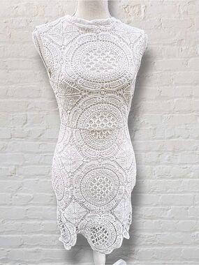 Shinestar Geometric Medallion Crochet Lace Mini Dress White Size S
